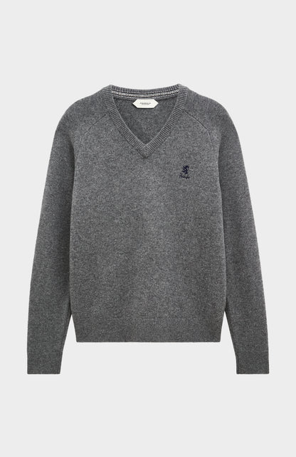Men's Classic V-neck Supersoft Lambswool Jumper  In Grey Melange
