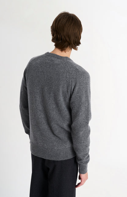 Men's Classic V-neck Supersoft Lambswool Jumper  In Grey Melange