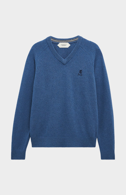 Men's Classic V-neck Supersoft Lambswool Jumper  In Bering Sea Blue