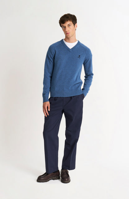 Men's Classic V-neck Supersoft Lambswool Jumper  In Bering Sea Blue