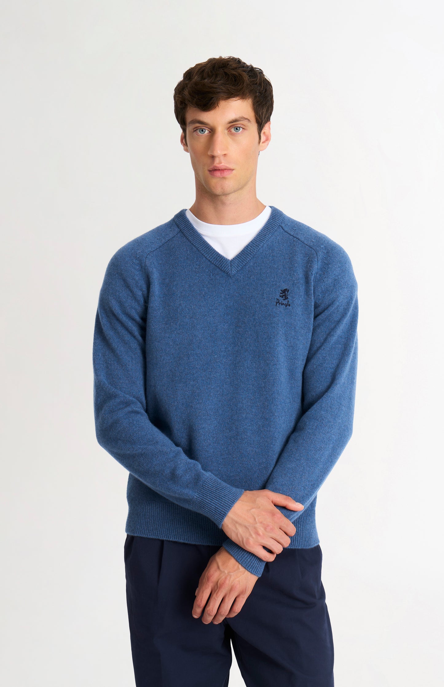 Men's Classic V-neck Supersoft Lambswool Jumper  In Bering Sea Blue
