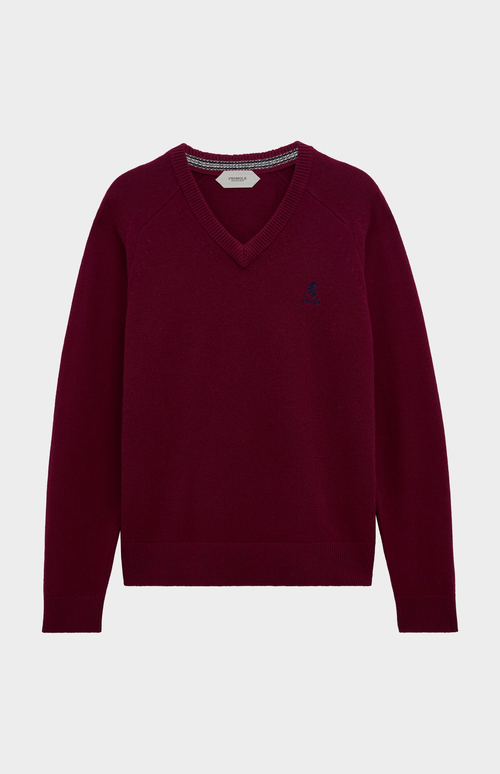 Pringle of Scotland Men’s Lambswool V Neck Jumper In Burgundy flat shot