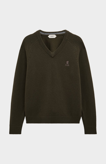 Men's Classic V-neck Supersoft Lambswool Jumper  In Dark Olive
