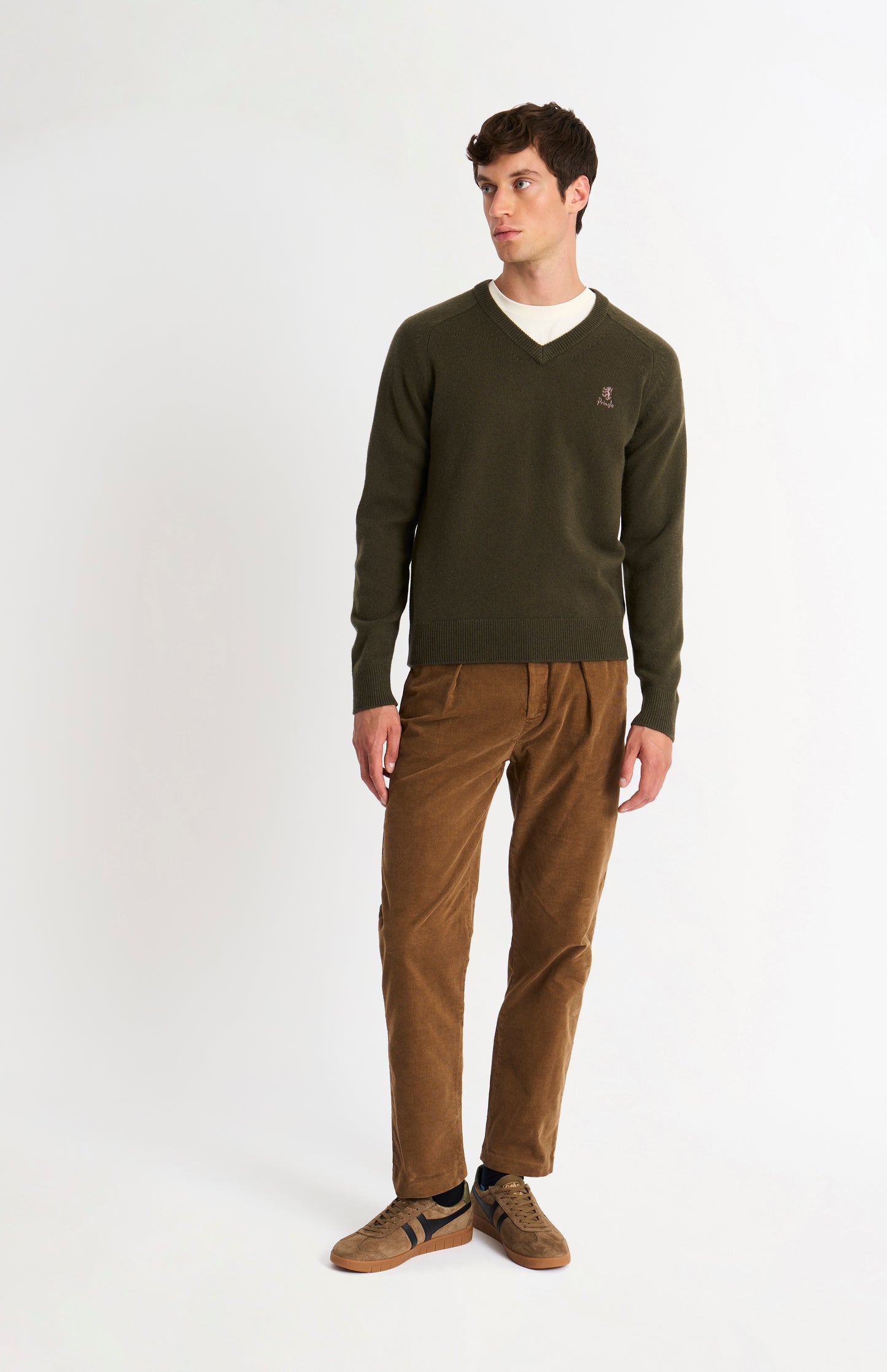 Men's Classic V-neck Supersoft Lambswool Jumper  In Dark Olive