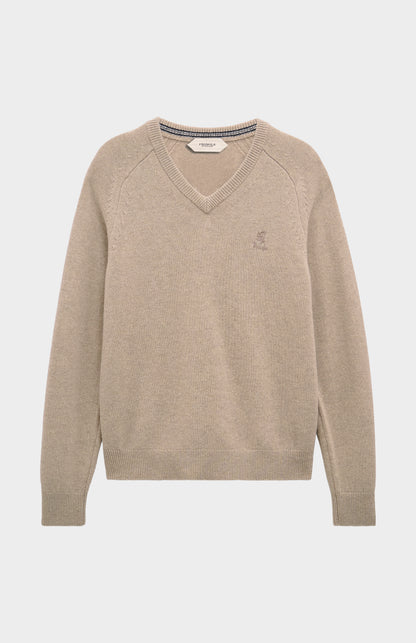 Men's Classic V-neck Supersoft Lambswool Jumper  In Oatmeal