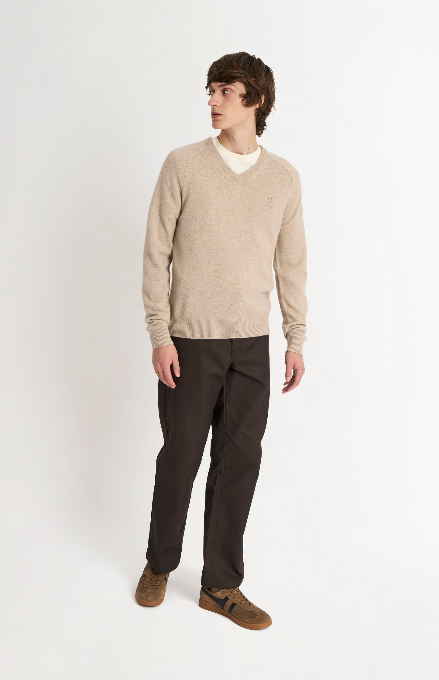 Men's Classic V-neck Supersoft Lambswool Jumper  In Oatmeal