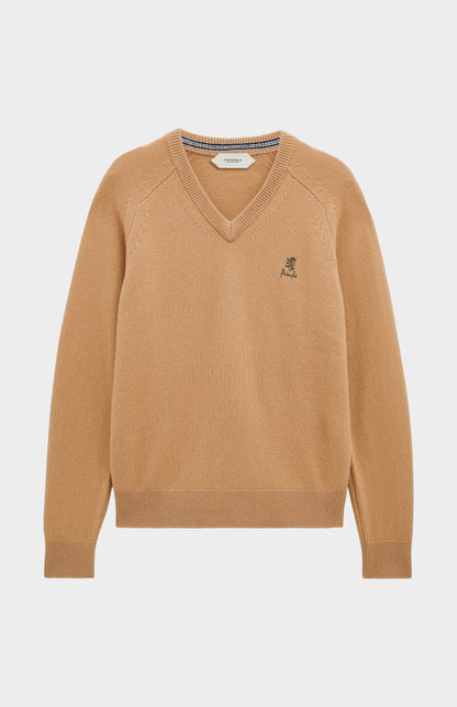 Men's Classic V-neck Supersoft Lambswool Jumper In Camel