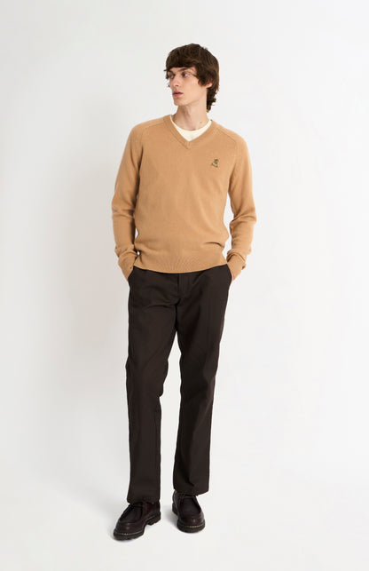 Men's Classic V-neck Supersoft Lambswool Jumper In Camel