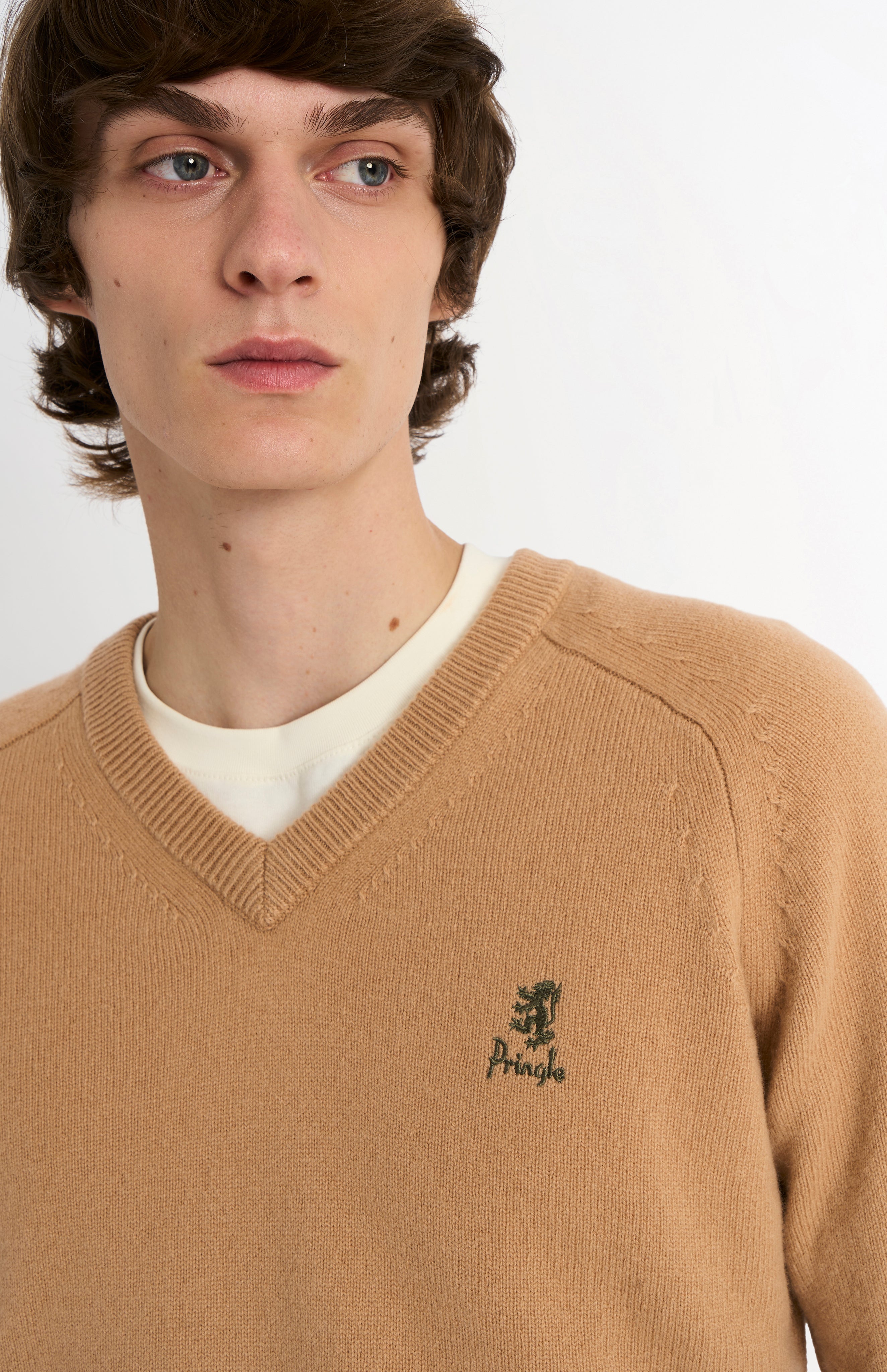 Pringle of Scotland Men's Lambswool V Neck Jumper In Camel