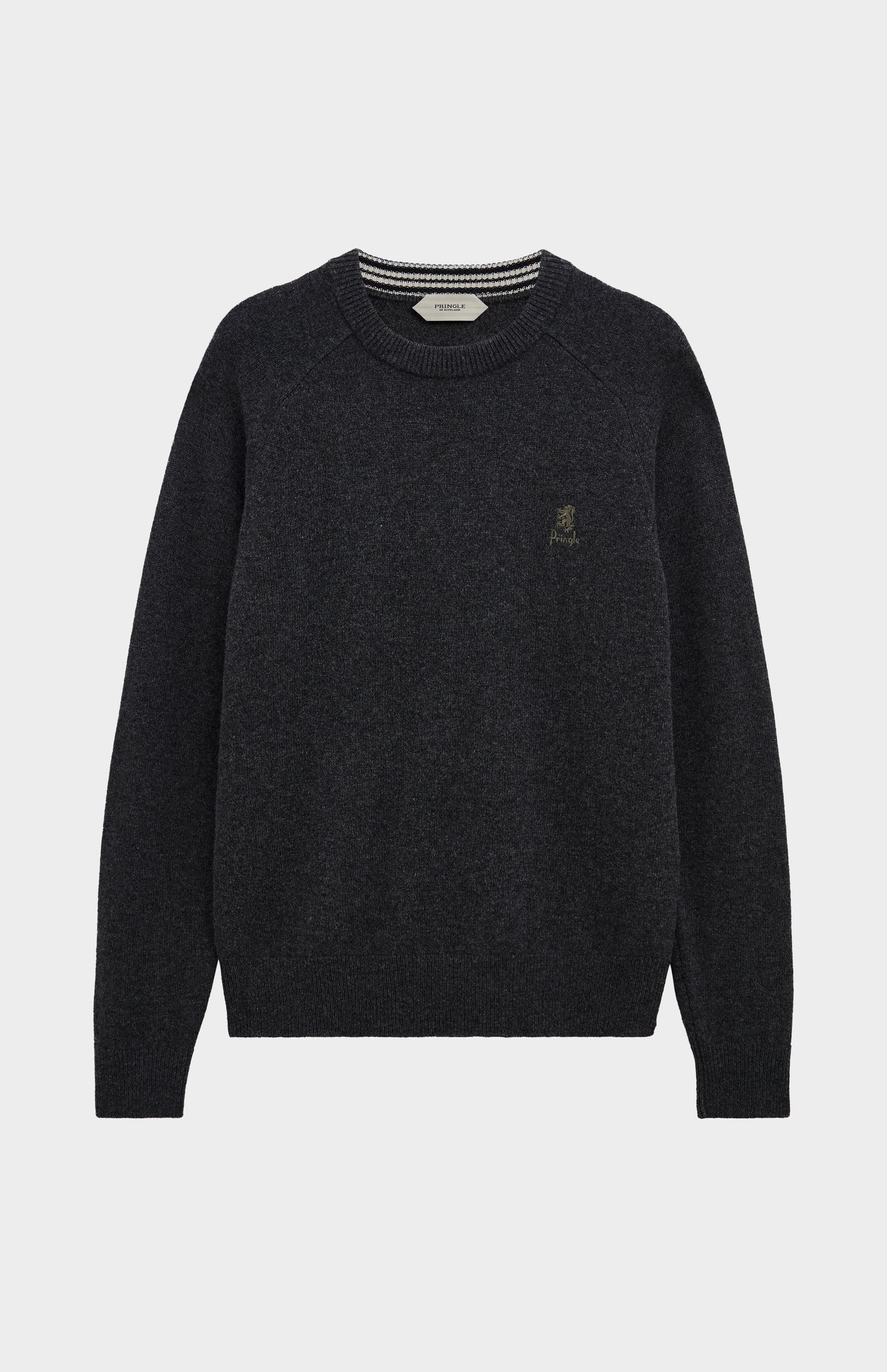 Pringle of Scotland Men’s Lambswool Crew Neck Jumper In Charcoal flat shot