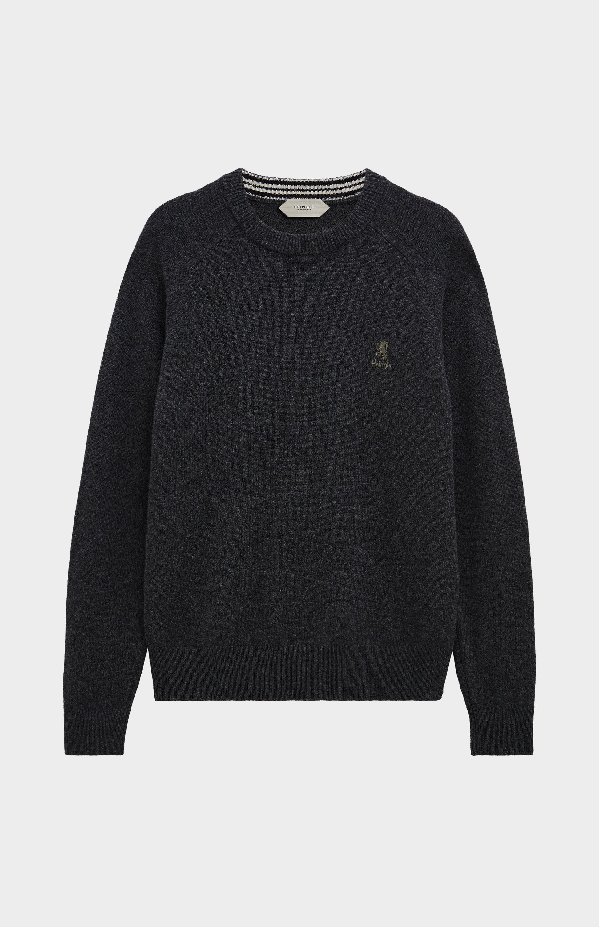 Pringle of Scotland Men’s Lambswool Crew Neck Jumper In Charcoal flat shot