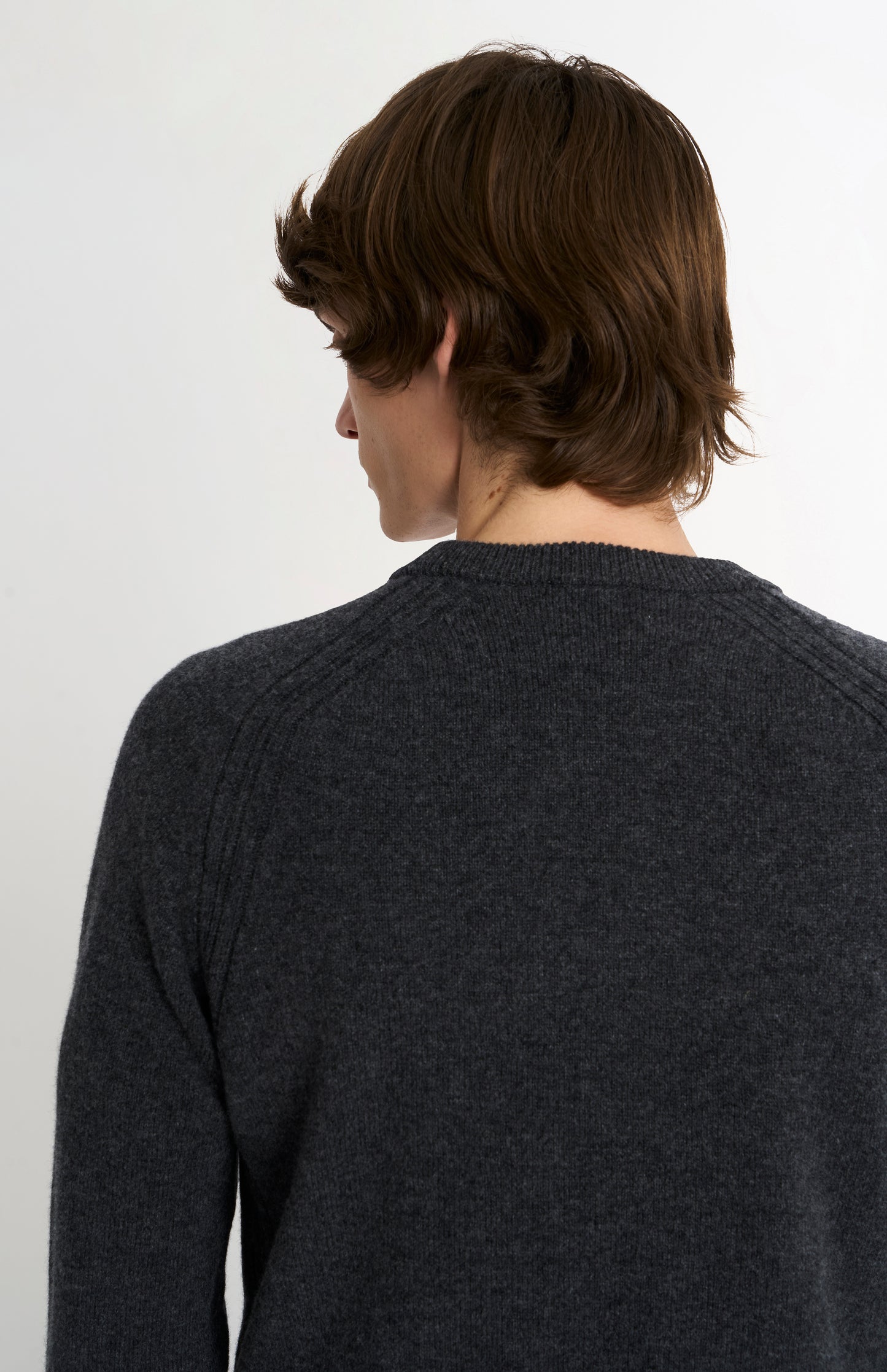 Pringle of Scotland Men’s Lambswool Crew Neck Jumper In Charcoal rear neck detail