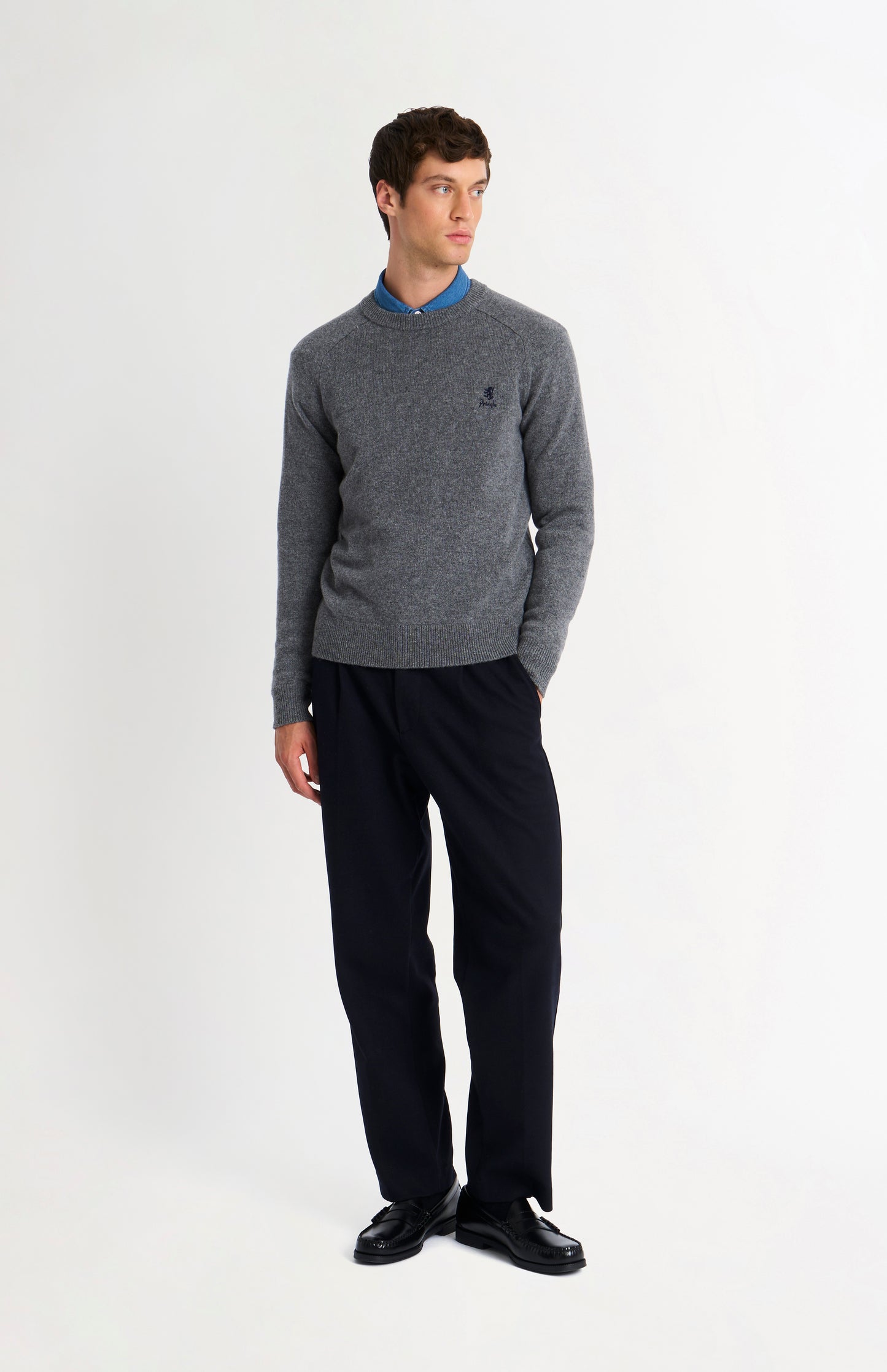 Men's Classic Crew Neck Supersoft Lambswool Jumper In Grey Melange
