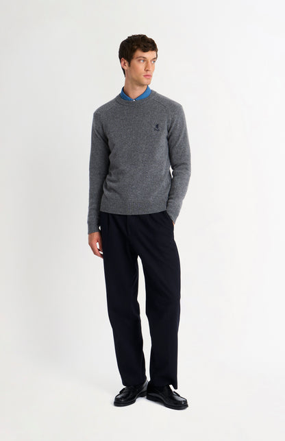 Men's Classic Crew Neck Supersoft Lambswool Jumper In Grey Melange