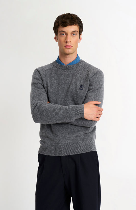 Men's Classic Crew Neck Supersoft Lambswool Jumper In Grey Melange