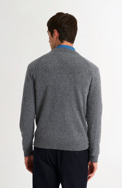 Men's Classic Crew Neck Supersoft Lambswool Jumper In Grey Melange