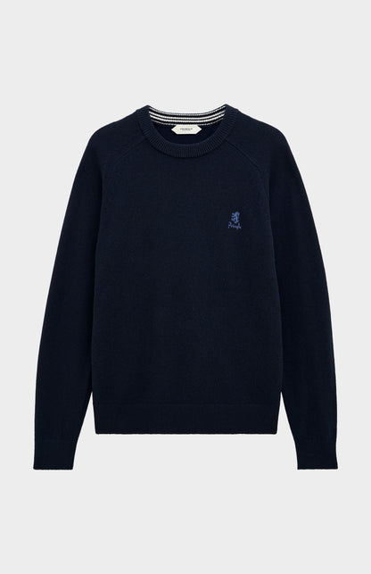 Men's Classic Crew Neck Supersoft Lambswool Jumper In Navy Blue