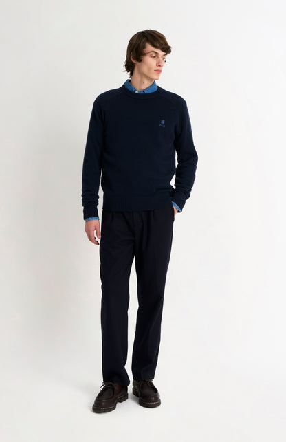 Men's Classic Crew Neck Supersoft Lambswool Jumper In Navy Blue