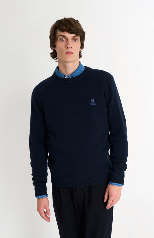 Men's Classic Crew Neck Supersoft Lambswool Jumper In Navy Blue