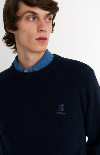 Men's Classic Crew Neck Supersoft Lambswool Jumper In Navy Blue