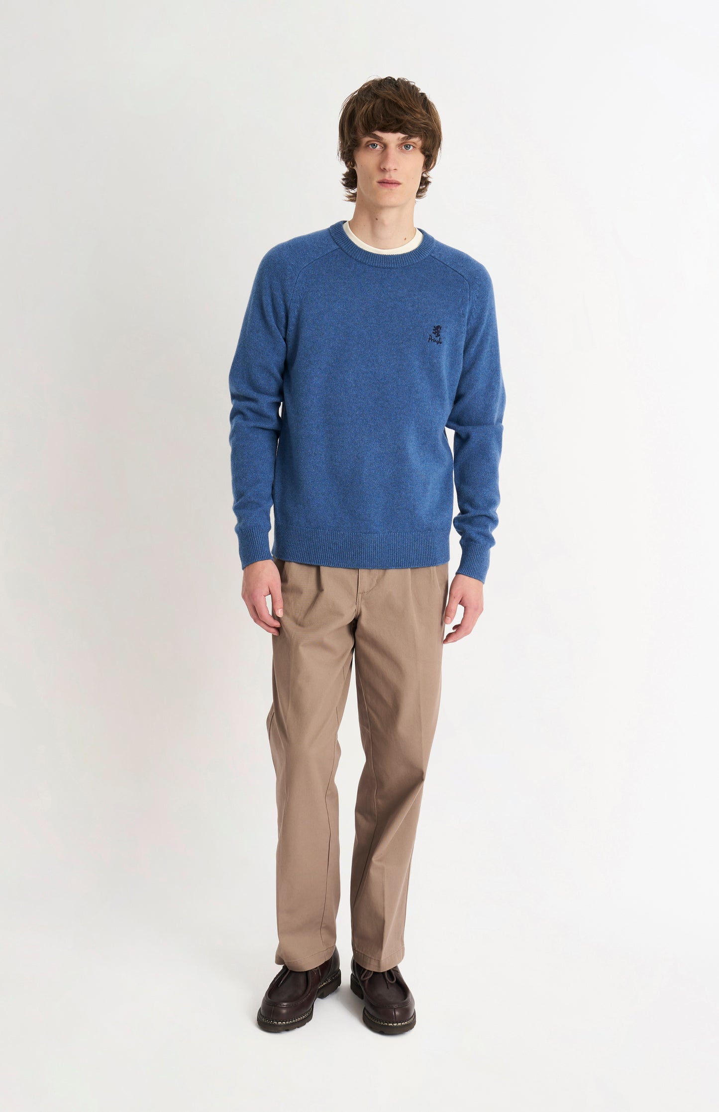 Pringle Men’s Lambswool Crew Neck Jumper In Bearing Sea Blue on model full length