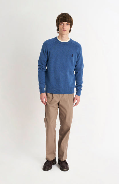 Pringle Men’s Lambswool Crew Neck Jumper In Bearing Sea Blue on model full length