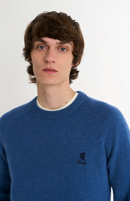 Pringle Men’s Lambswool Crew Neck Jumper In Bearing Sea Blue neck detail
