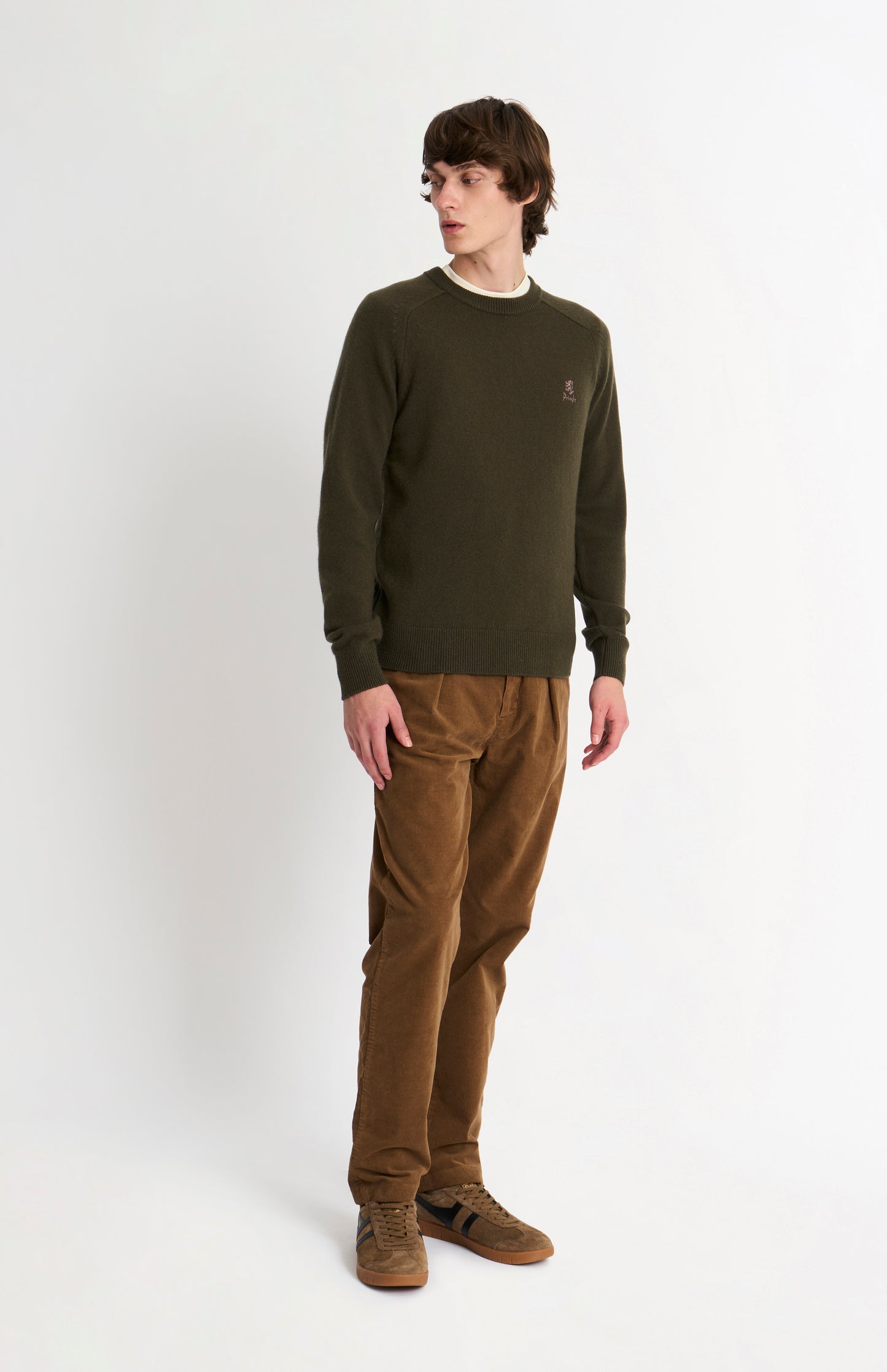Men's Classic Crew Neck Supersoft Lambswool Jumper In Dark Olive