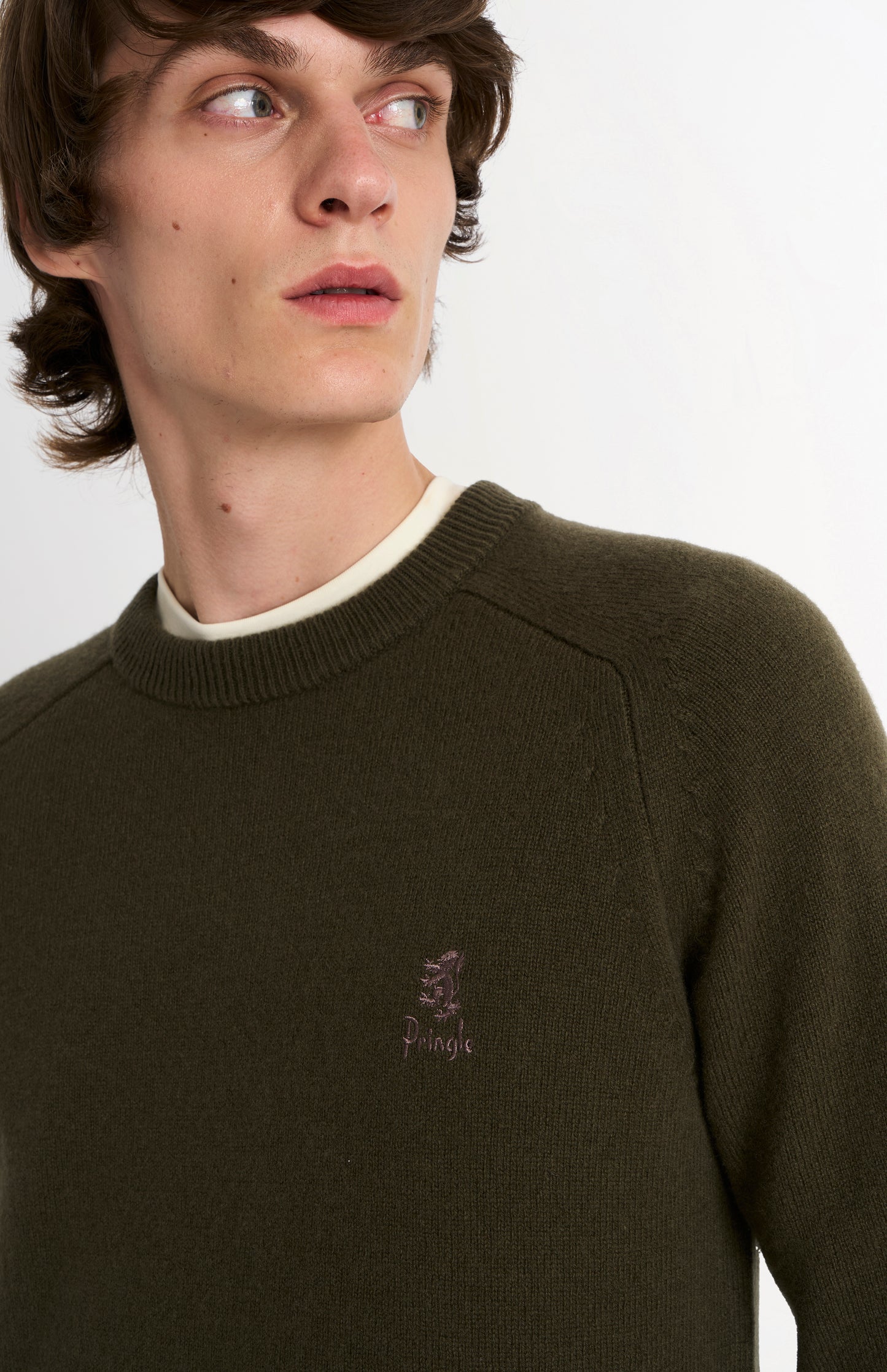 Men's Classic Crew Neck Supersoft Lambswool Jumper In Dark Olive