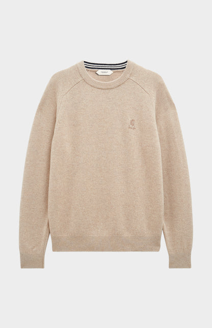 Men's Classic Crew Neck Supersoft Lambswool Jumper In Oatmeal