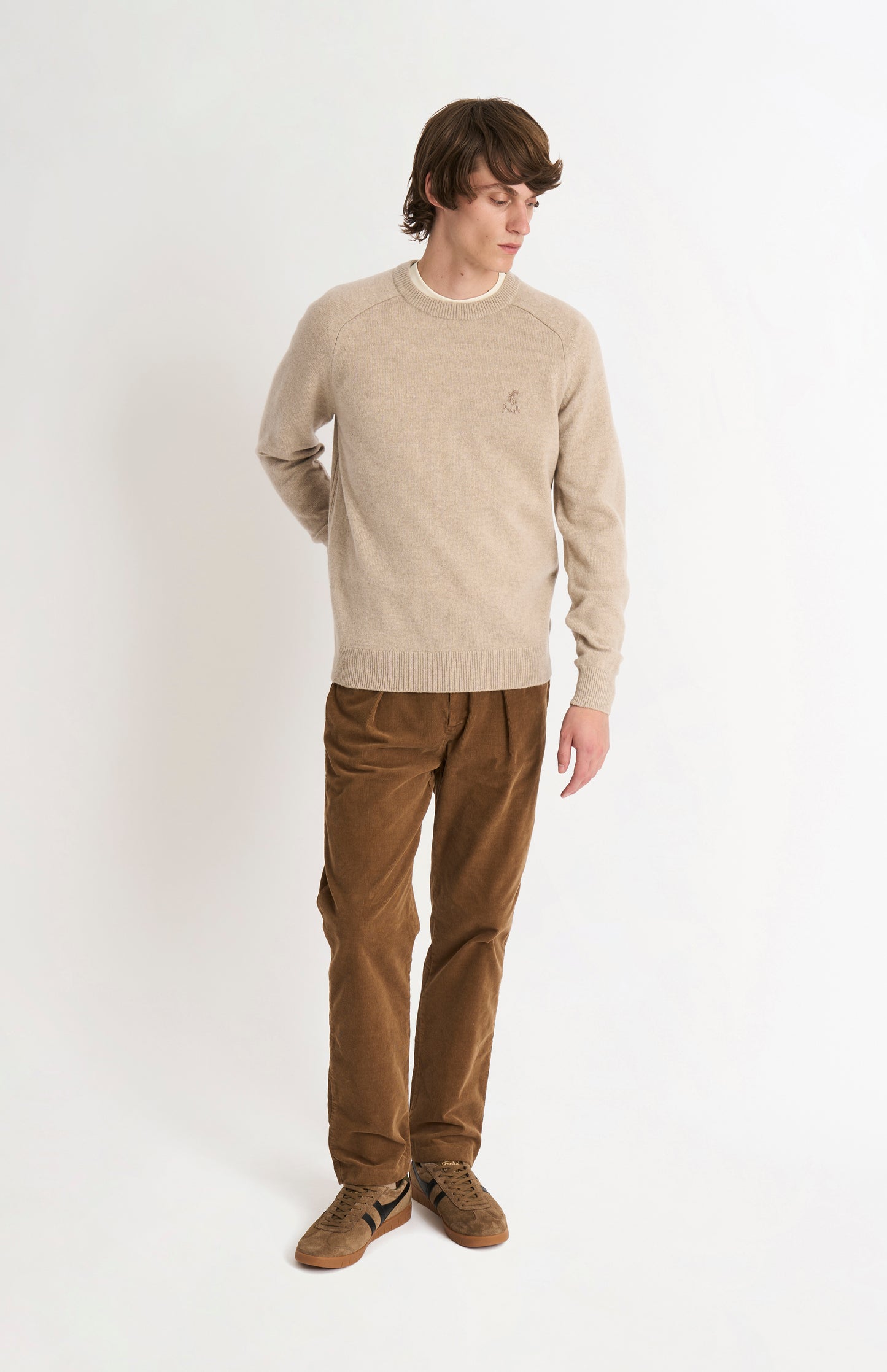 Men's Classic Crew Neck Supersoft Lambswool Jumper In Oatmeal