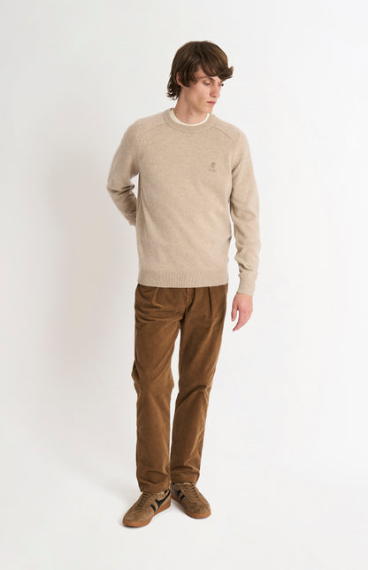 Men's Classic Crew Neck Supersoft Lambswool Jumper In Oatmeal