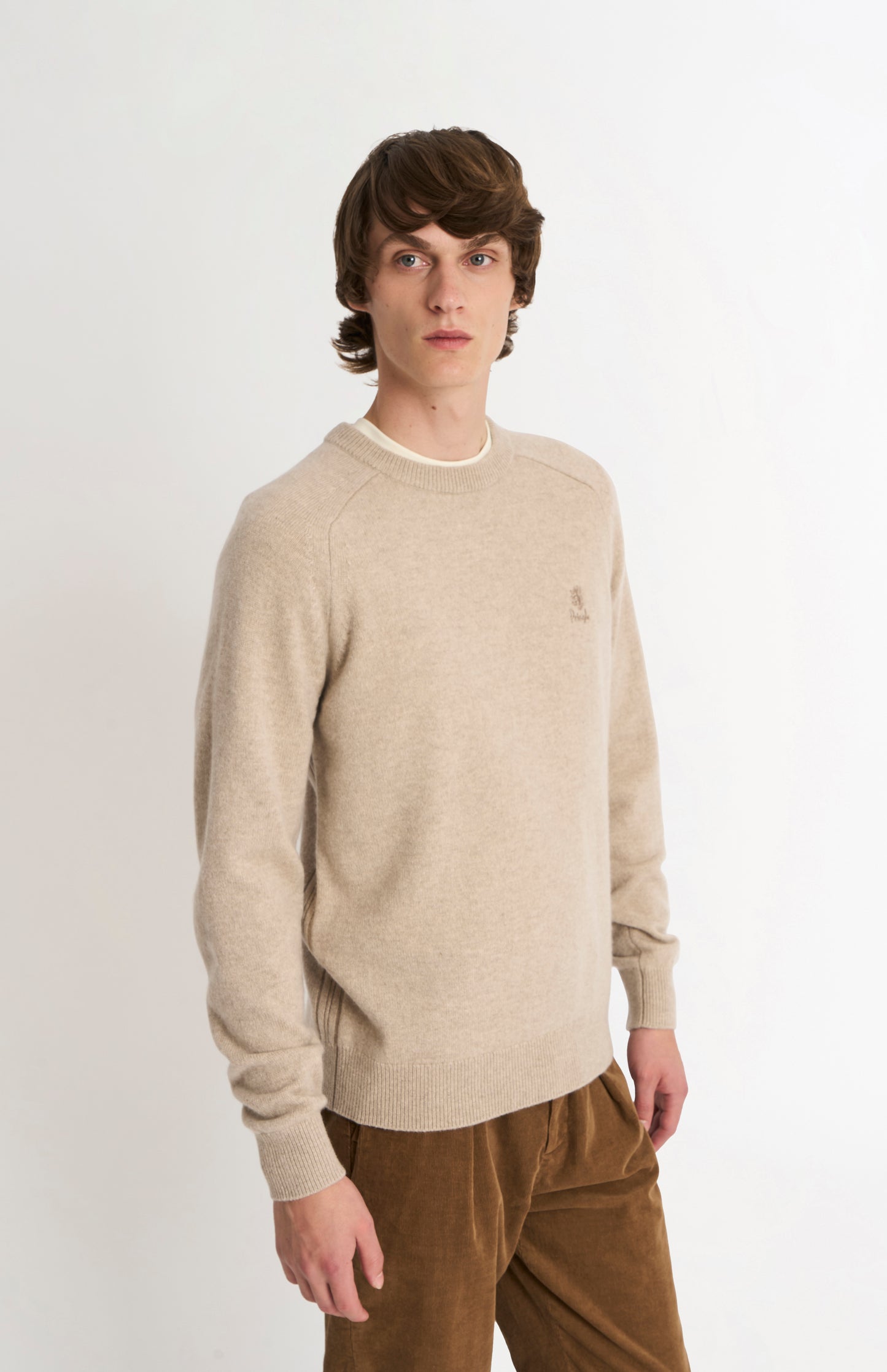 Men's Classic Crew Neck Supersoft Lambswool Jumper In Oatmeal