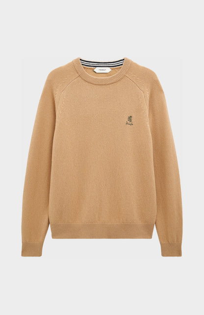 Pringle of Scotland Men’s Lambswool Crew Neck Jumper In Camel flat shot