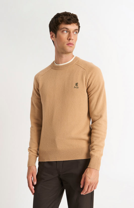 Men's Classic Crew Neck Supersoft Lambswool Jumper In Camel
