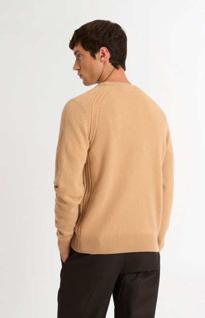 Pringle of Scotland Men’s Lambswool Crew Neck Jumper In Camel rear view