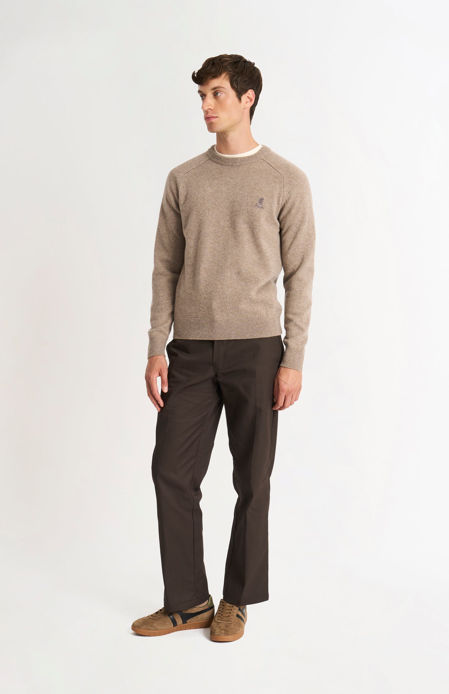 Men's Classic Crew Neck Supersoft Lambswool Jumper In Mushroom