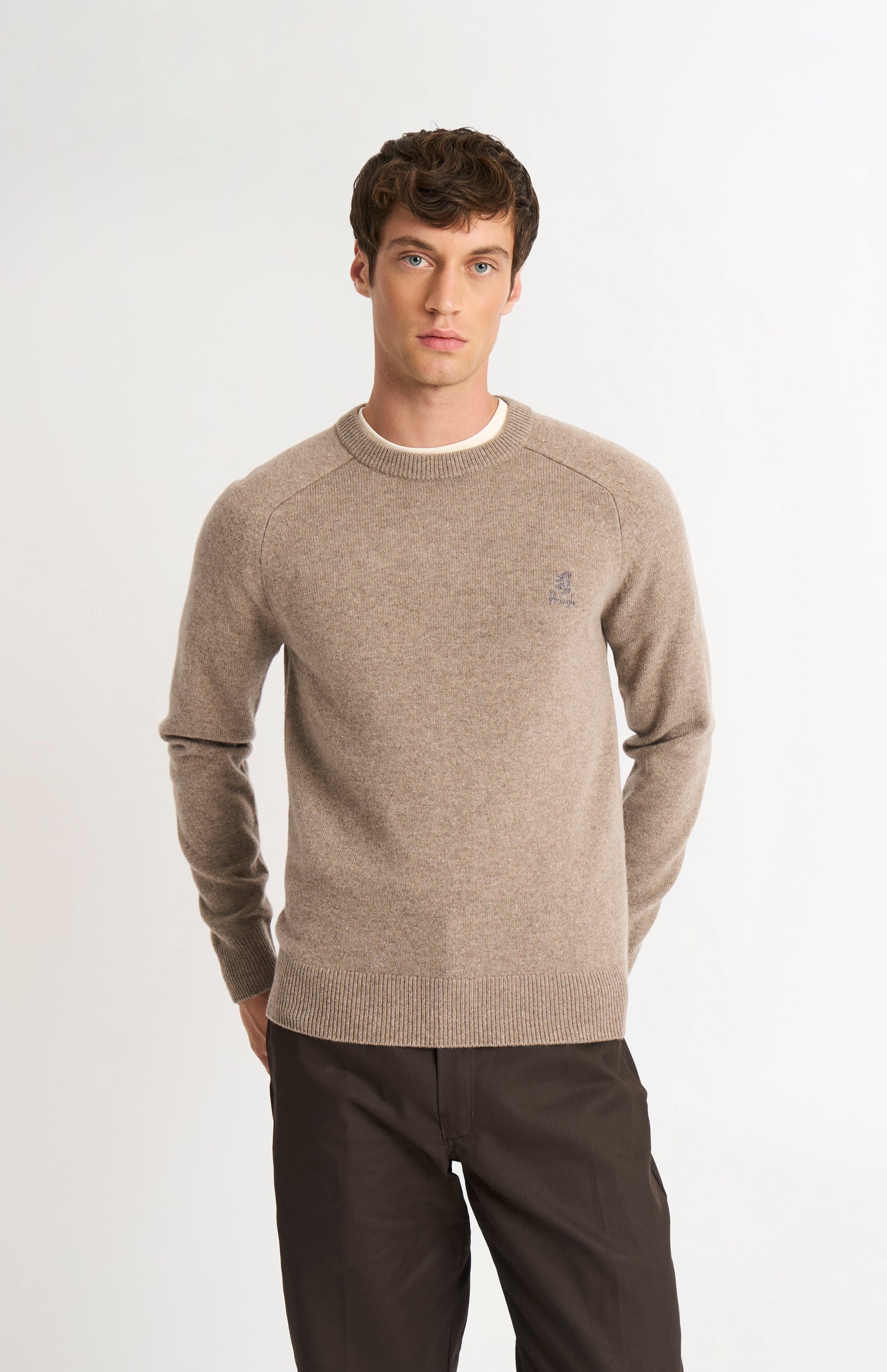 Men's Classic Crew Neck Supersoft Lambswool Jumper In Mushroom