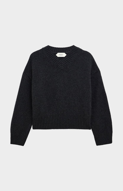 Women's V-neck Chunky Cashmere Jumper In Charcoal Melange