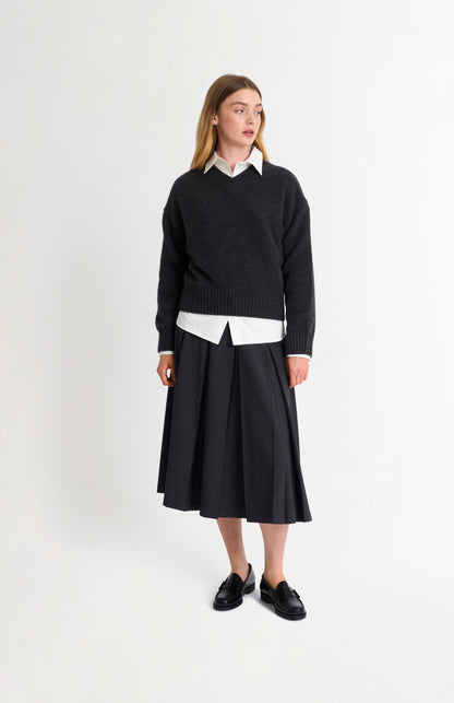 Women's V-neck Chunky Cashmere Jumper In Charcoal Melange