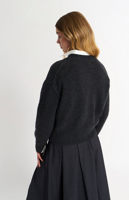 Women's V-neck Chunky Cashmere Jumper In Charcoal Melange