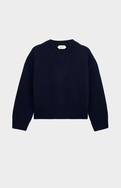 Women's V-neck Chunky Cashmere Jumper In Navy Blue