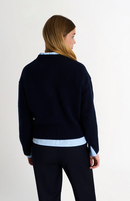 Women's V-neck Chunky Cashmere Jumper In Navy Blue