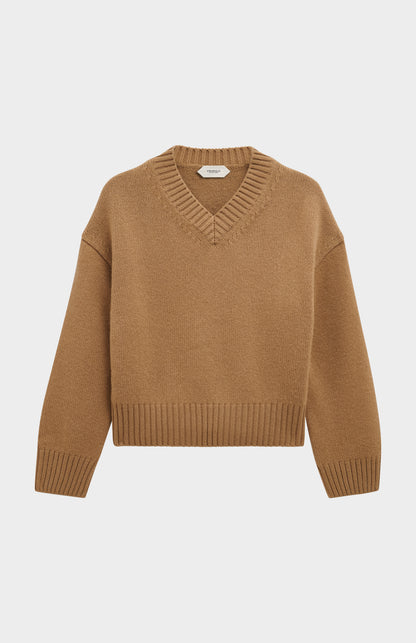 Women's V-neck Chunky Cashmere Jumper In Camel