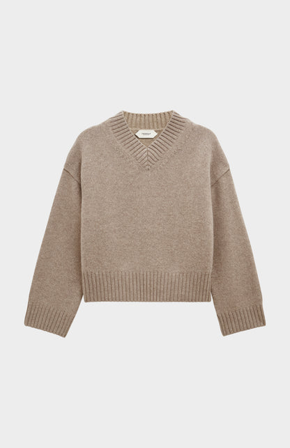 Women's V-neck Chunky Cashmere Jumper In Mushroom Melange