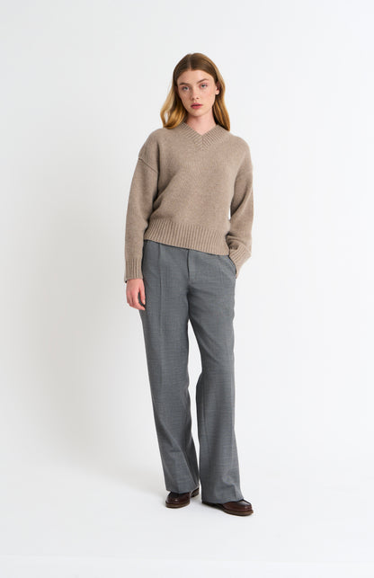 Women's V-neck Chunky Cashmere Jumper In Mushroom Melange