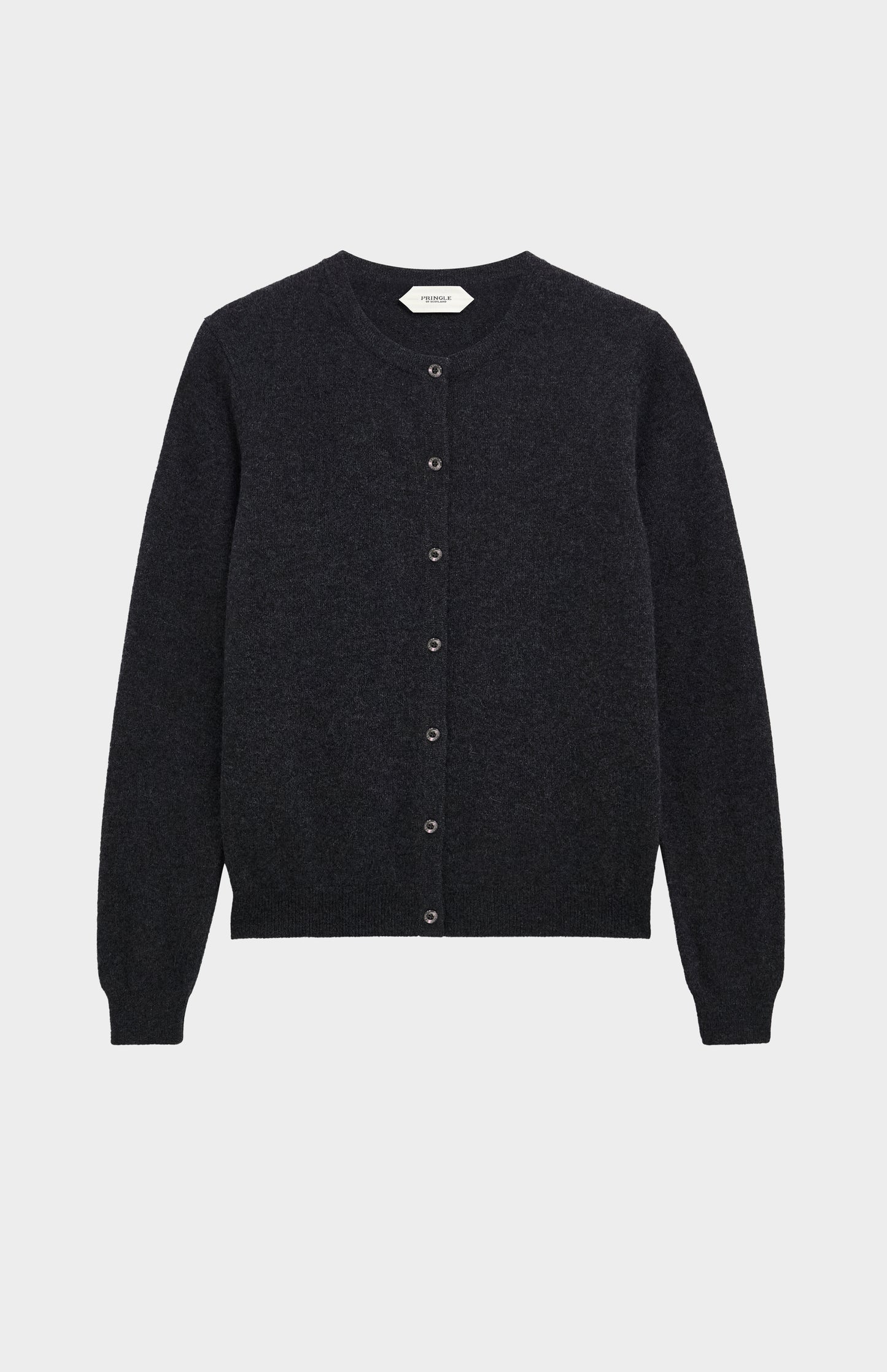 Women's  Classic Crew Neck Cashmere Cardigan In Charcoal Melange