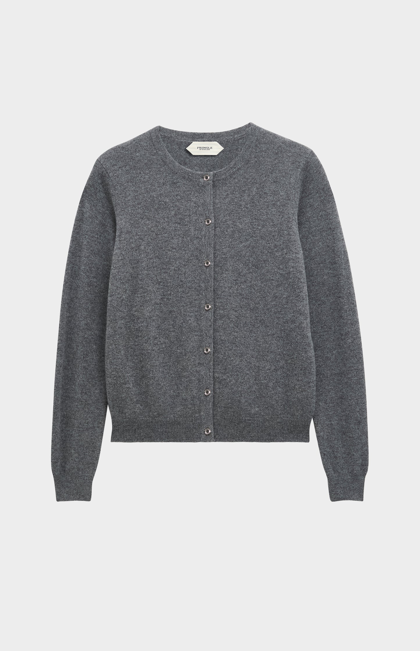 Women's  Classic Crew Neck Cashmere Cardigan In Grey Melange