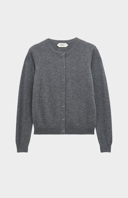 Women's  Classic Crew Neck Cashmere Cardigan In Grey Melange