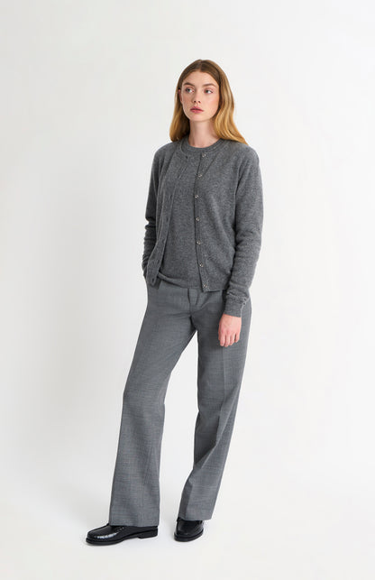 Women's  Classic Crew Neck Cashmere Cardigan In Grey Melange